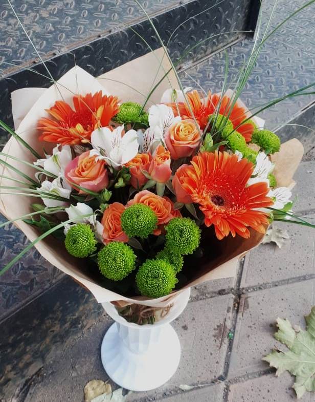 Букет цветов из: Герберы, Хризантемы, Альстромерии и Розы в Матвеевом Кургане
