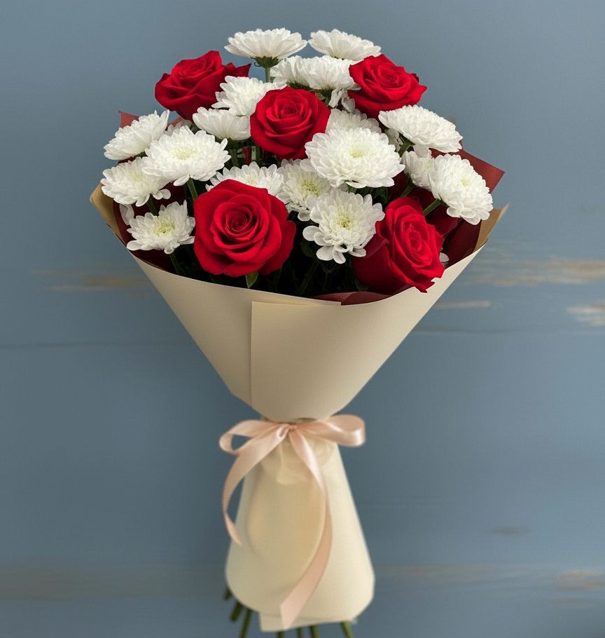 Букет цветов из: Розы и Хризантемы в Матвеевом Кургане