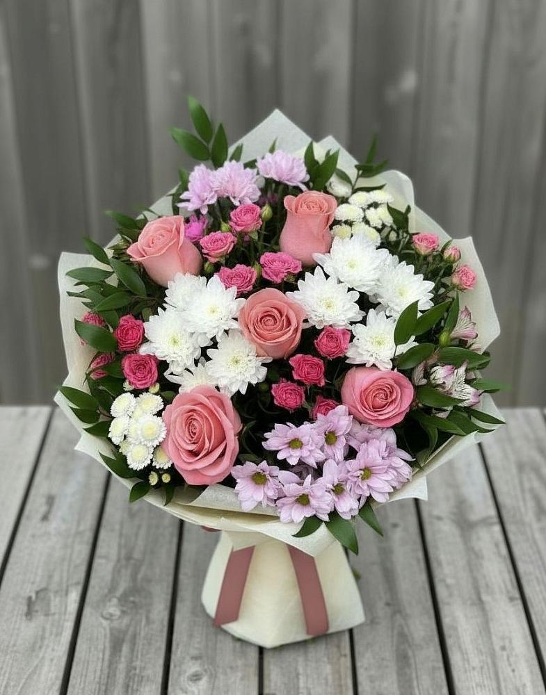 Букет цветов из: Альстромерии, Гвоздики, Розы и Хризантемы в Матвеевом Кургане