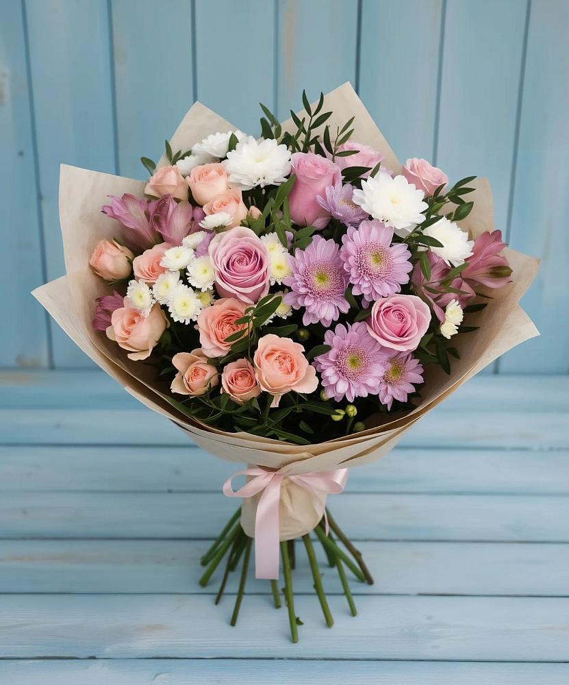 Букет цветов из: Хризантемы, Розы и Альстромерии в Матвеевом Кургане