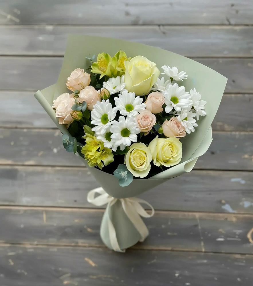 Букет цветов из: Альстромерии, Розы и Хризантемы в Матвеевом Кургане
