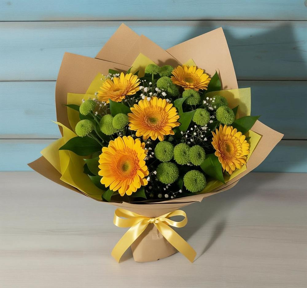 Букет цветов из: Герберы и Хризантемы в Матвеевом Кургане