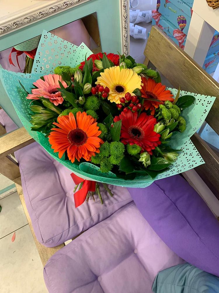 Букет цветов из: Герберы, Хризантемы и Альстромерии в Матвеевом Кургане