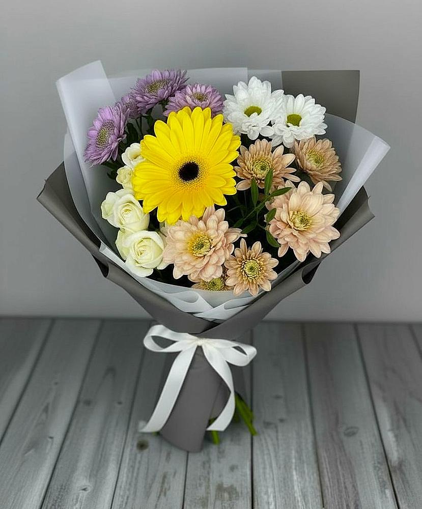 Букет цветов из: Розы, Герберы и Хризантемы в Матвеевом Кургане