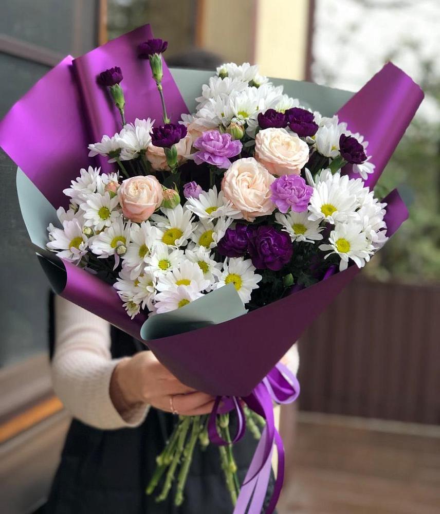 Букет цветов из: Хризантемы, Гвоздики и Розы в Матвеевом Кургане