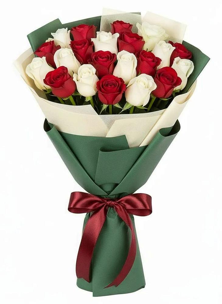Букет Микс из красных и белых роз в Матвеевом Кургане