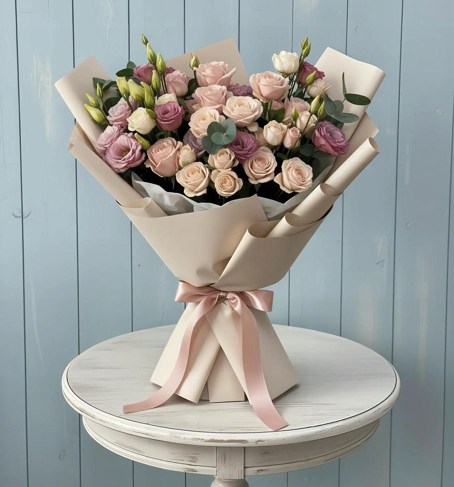 Букет цветов из: Розы и Лизиантусы в Матвеевом Кургане