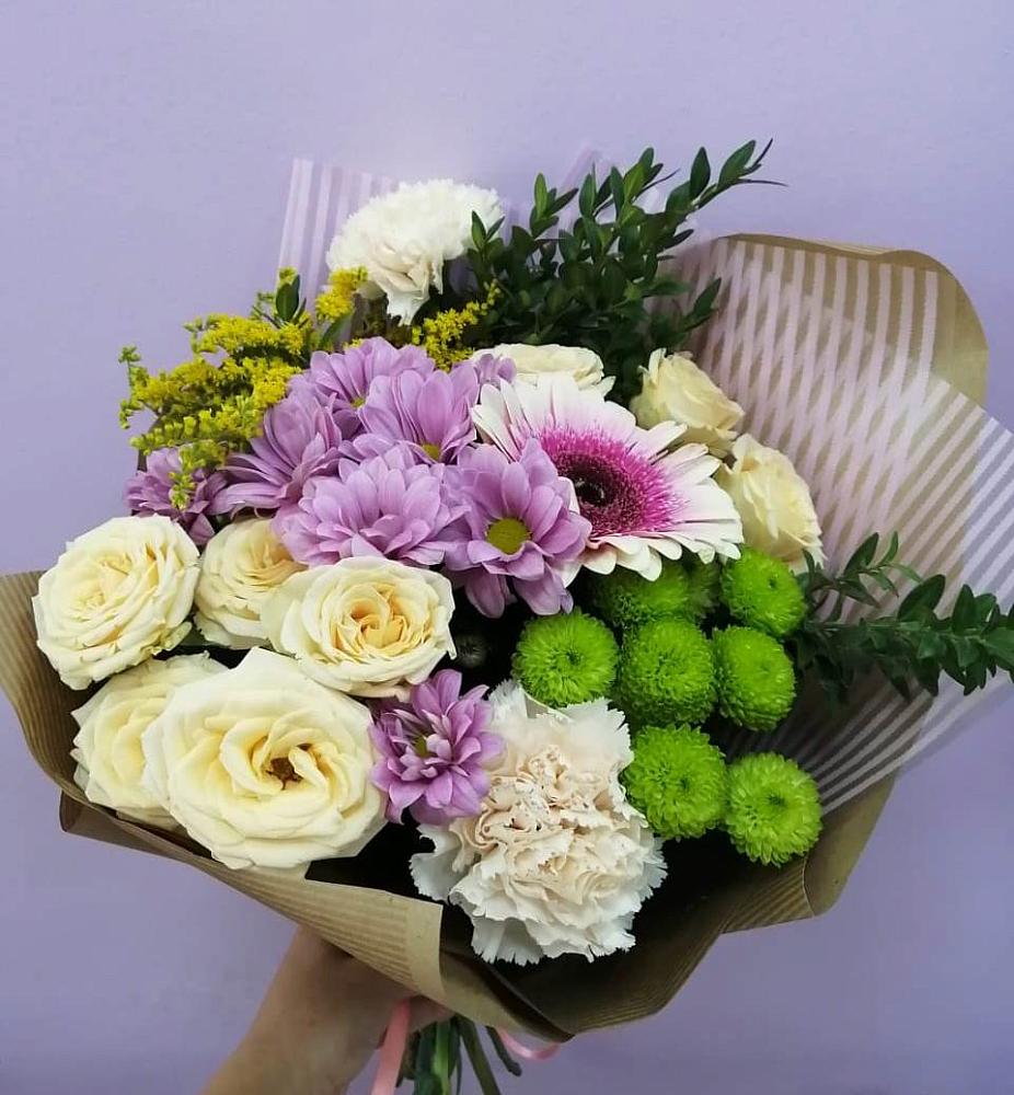 Букет цветов из: Хризантемы, Розы, Гвоздики и Герберы в Матвеевом Кургане