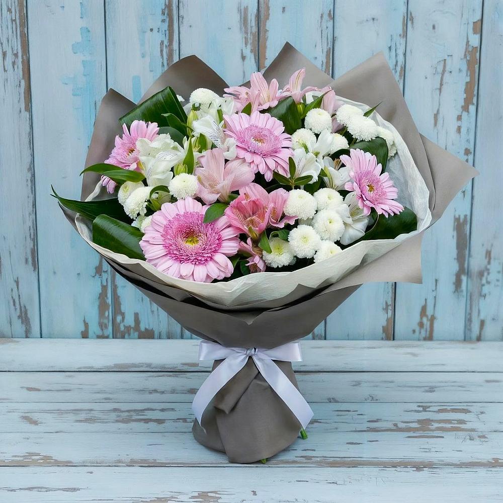 Букет цветов из: Герберы, Альстромерии и Хризантемы в Матвеевом Кургане