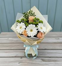 Букет цветов из:  Герберы, Розы и Хризантемы в Матвеевом Кургане