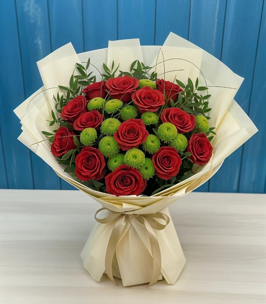 Букет цветов из: Розы и Хризантемы в Матвеевом Кургане