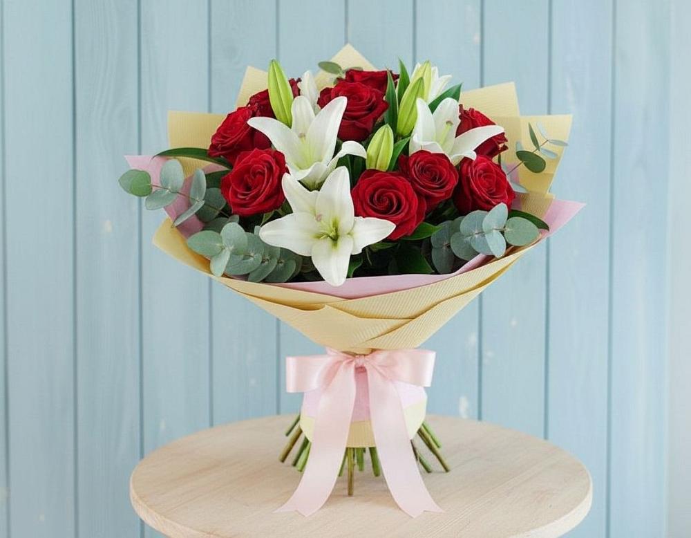 Букет цветов из: Лилии и Розы в Матвеевом Кургане